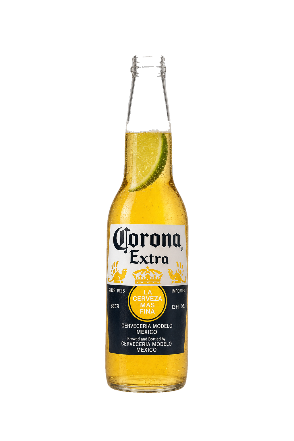 Corona Extra beer bottle with lime