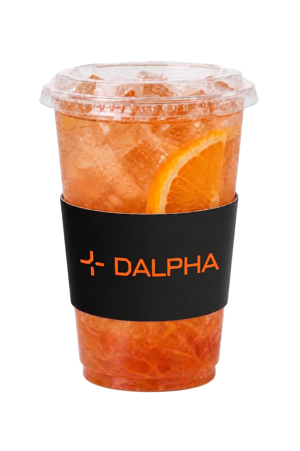 Dalpha Peach Iced Tea with a Dalpha cup sleeve